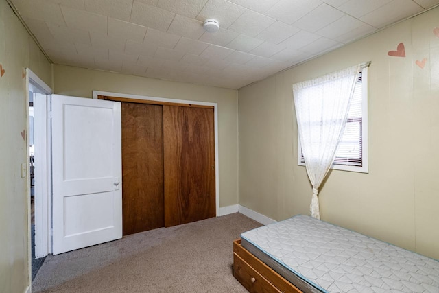 bedroom featuring carpet flooring and a closet