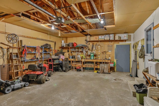 garage featuring a workshop area