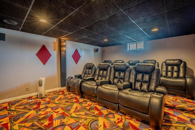 home theater room featuring recessed lighting and baseboards