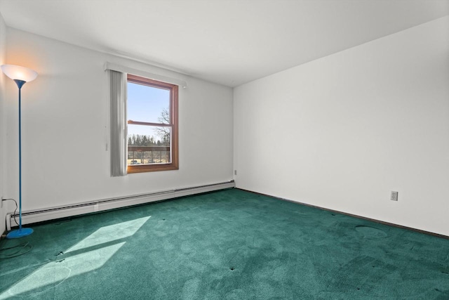 carpeted spare room featuring baseboard heating