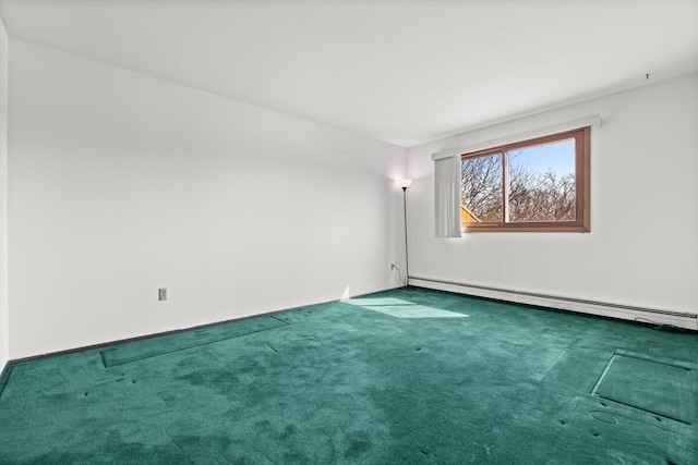 spare room with carpet floors and baseboard heating