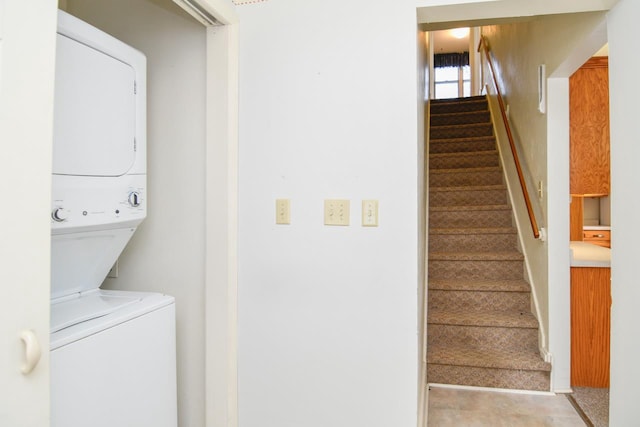 stairway with stacked washer / drying machine