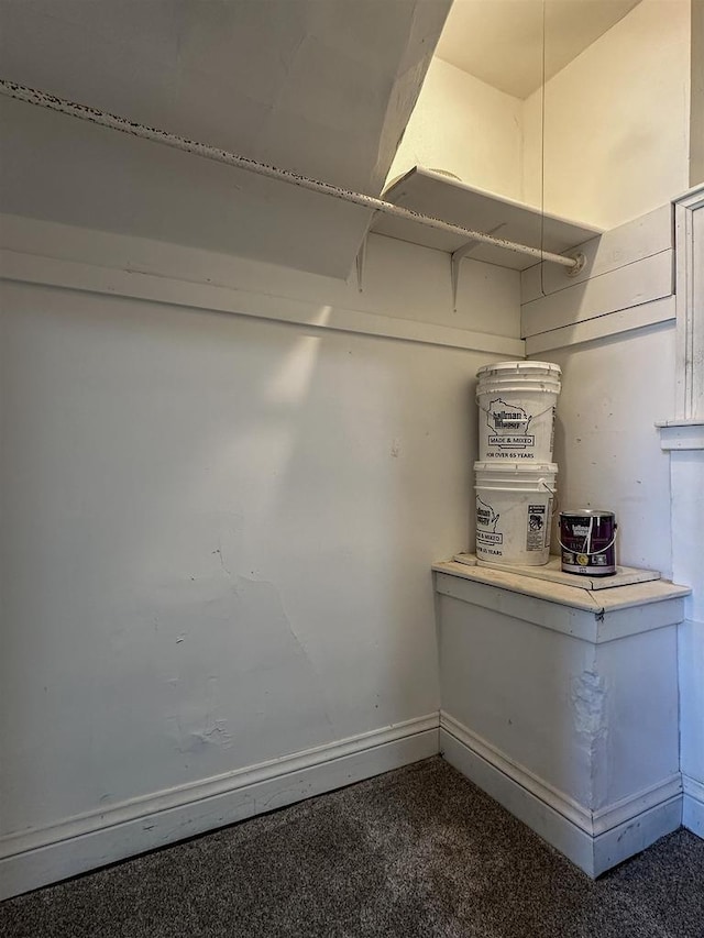 spacious closet featuring dark colored carpet