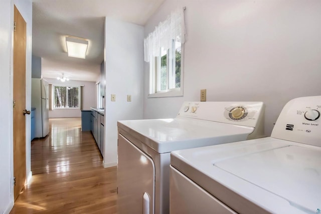 washroom featuring light wood-style flooring and washer and clothes dryer