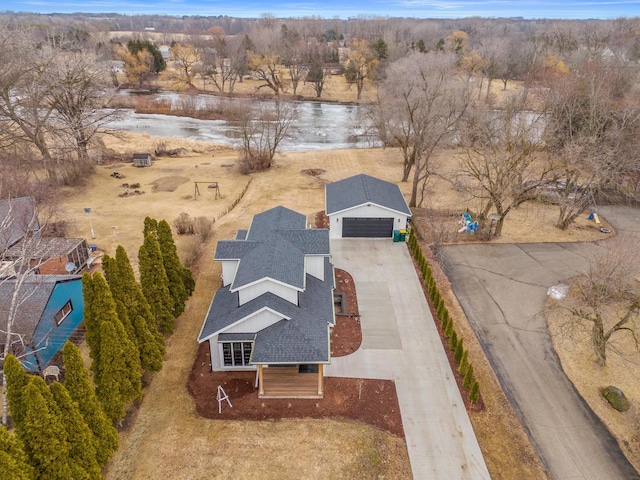 bird's eye view featuring a water view