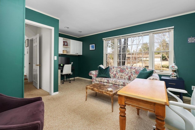 1914 Eastwood Ave, Janesville, WI 53545 - living area featuring crown molding, light colored carpet, and baseboards
