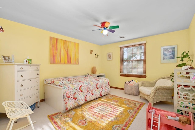 1914 Eastwood Ave, Janesville, WI 53545 - bedroom featuring visible vents, baseboards, ceiling fan, and carpet flooring