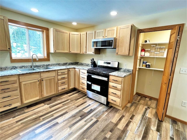 kitchen featuring a sink, appliances with stainless steel finishes, and light brown cabinets