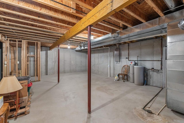 unfinished basement featuring electric panel