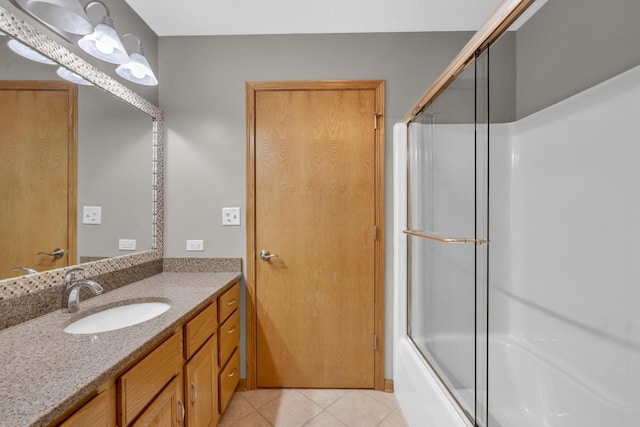 full bathroom featuring tile patterned flooring, vanity, and bath / shower combo with glass door