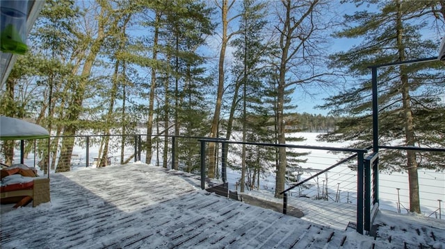 view of snow covered deck