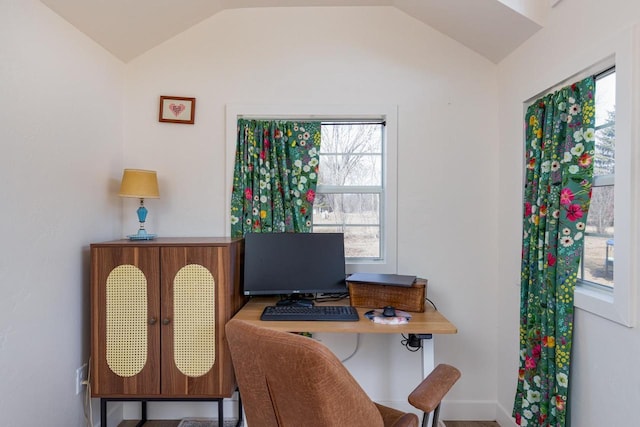 office with vaulted ceiling