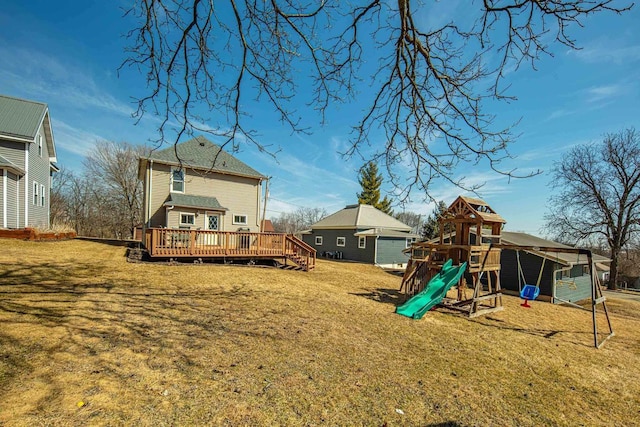 view of yard with a deck