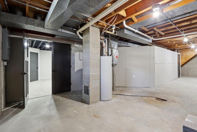 unfinished basement with water heater