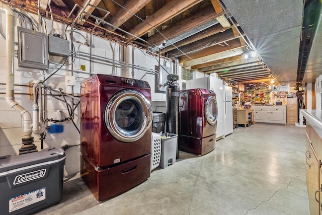 laundry area featuring washer / dryer, electric panel, and laundry area