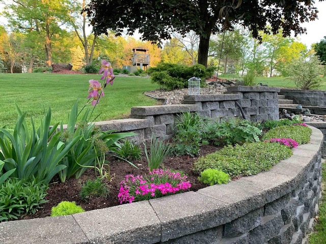 view of community featuring a lawn