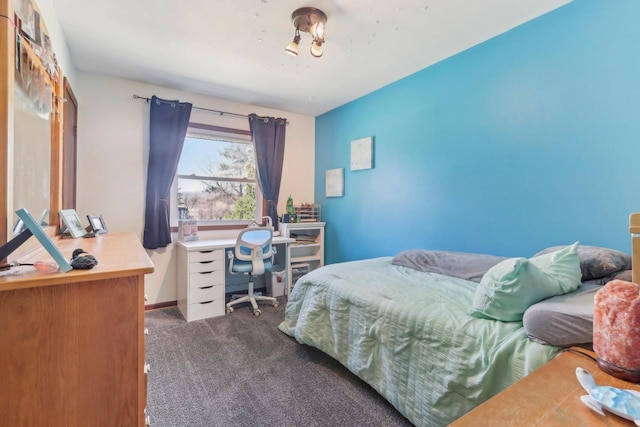 bedroom with baseboards and carpet floors