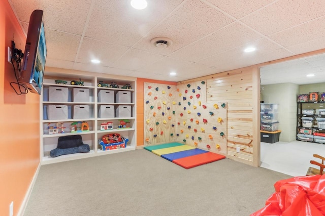 playroom featuring recessed lighting and carpet