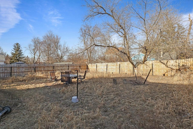 view of yard with a fenced backyard