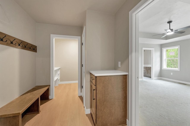2570 Meyer Way, De Pere, WI 54115 - mudroom with ceiling fan, baseboards, and light wood-style floors