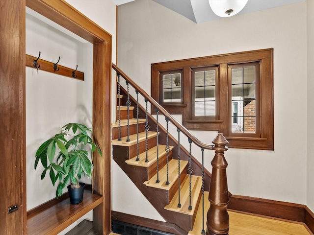 stairway with baseboards