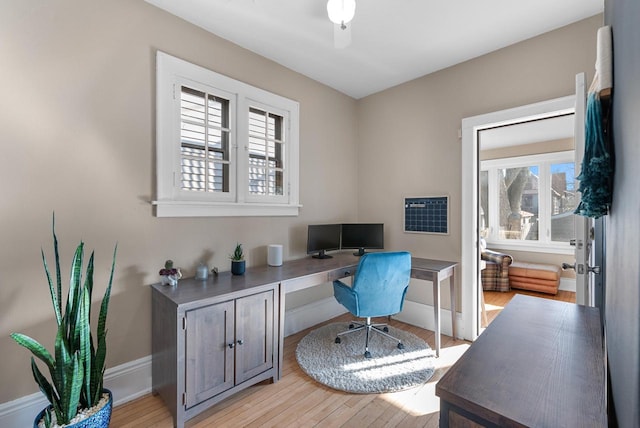 office space with light wood finished floors and baseboards