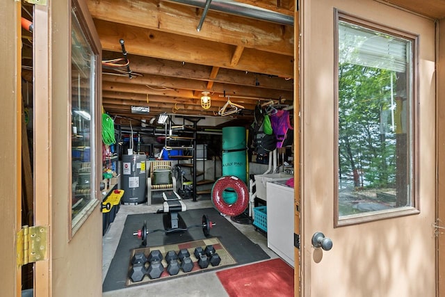 exercise area with water heater