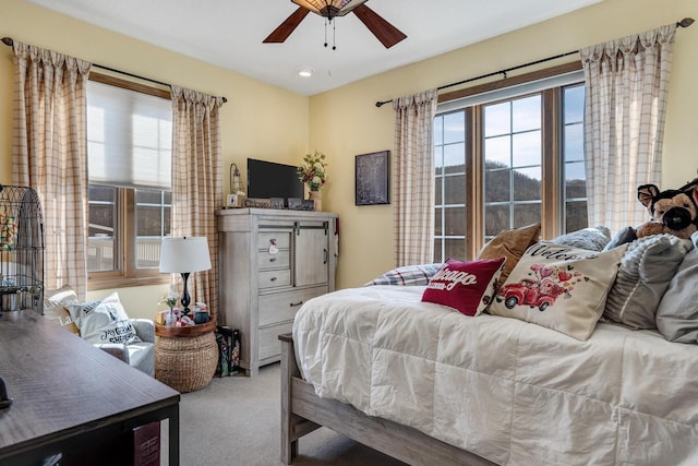 bedroom featuring carpet floors and ceiling fan