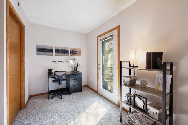 office area featuring carpet and baseboards