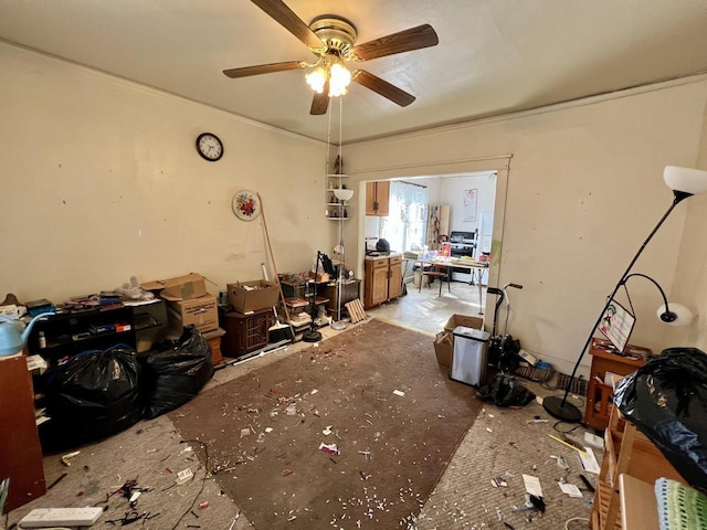 interior space featuring ceiling fan