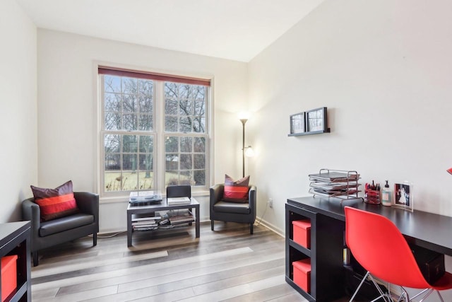 office with baseboards and wood finished floors