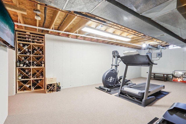 workout room with carpet flooring