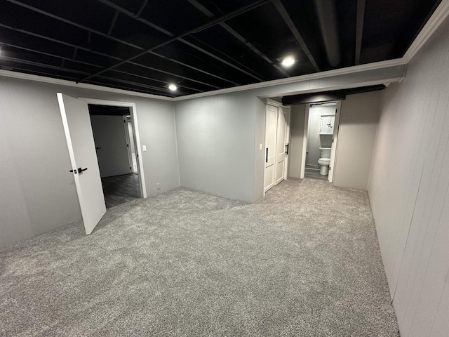 finished basement featuring carpet flooring