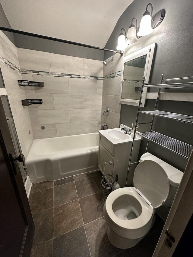 full bathroom with toilet, bathtub / shower combination, and vanity