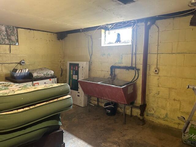 basement with a sink