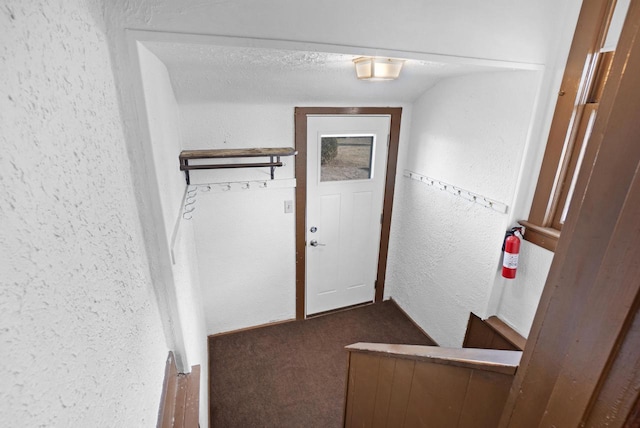 entryway featuring carpet and a textured wall