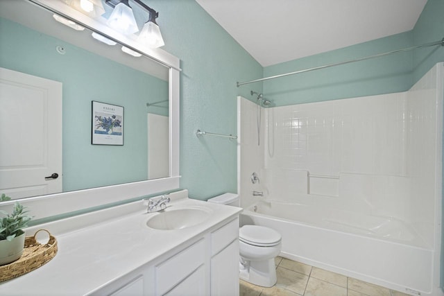 bathroom featuring vanity, tile patterned floors, toilet, and shower / tub combination