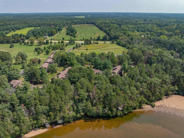 bird's eye view with a view of trees and a water view