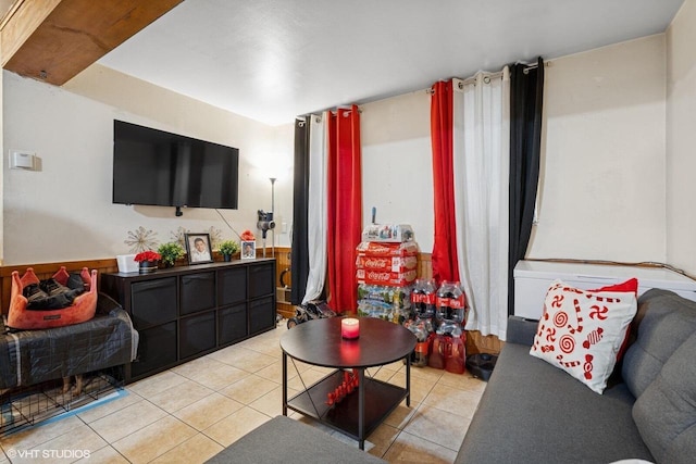 living room with light tile patterned floors