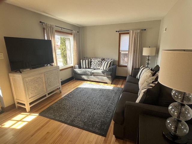 living room with baseboards and hardwood / wood-style flooring