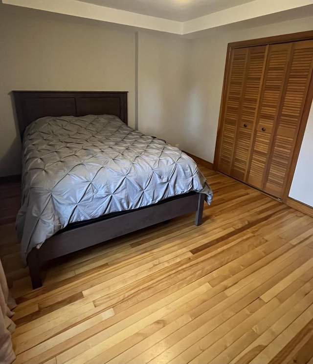 bedroom with a closet and light wood finished floors