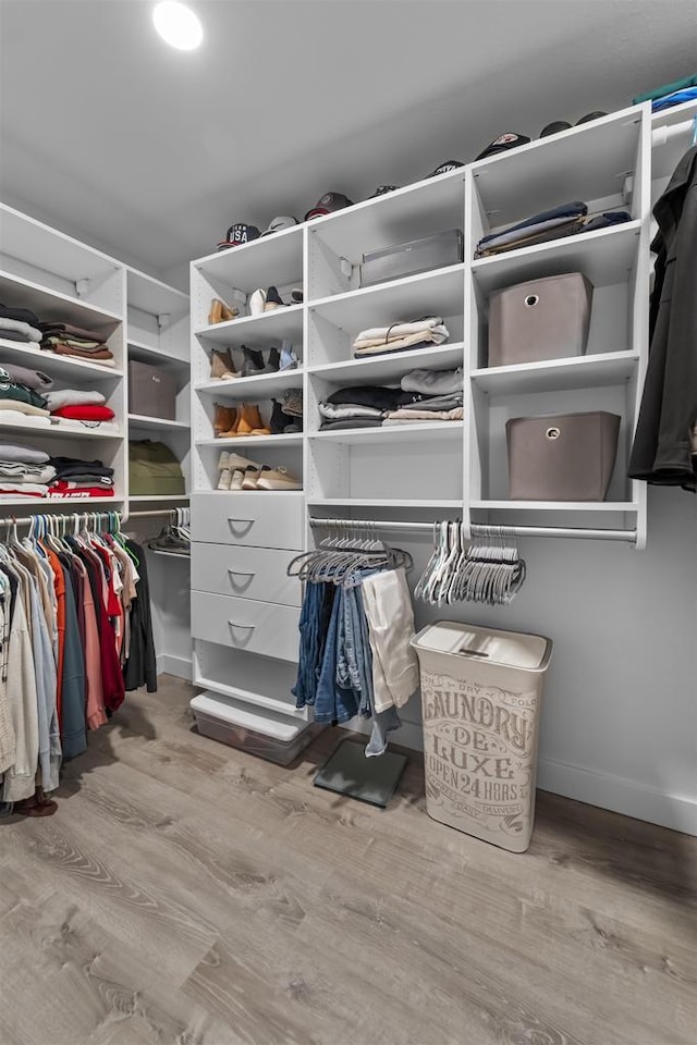 spacious closet with wood finished floors