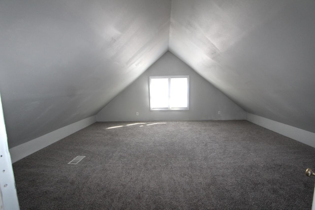 additional living space featuring visible vents, carpet, and vaulted ceiling