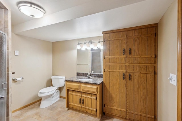 full bathroom with baseboards, toilet, and vanity