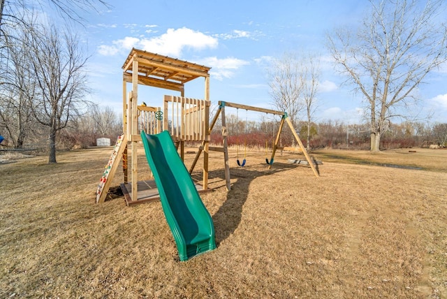 view of jungle gym with a yard