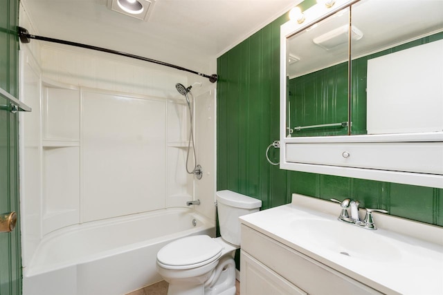 full bath featuring vanity,  shower combination, and toilet