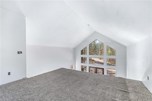 unfurnished bedroom featuring vaulted ceiling and carpet