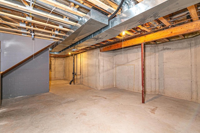 view of unfinished basement