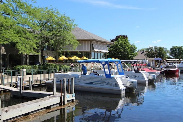 view of dock with a water view