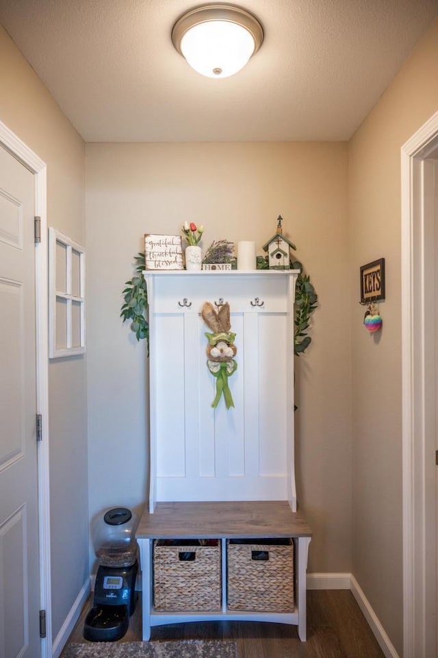 mudroom featuring baseboards and wood finished floors